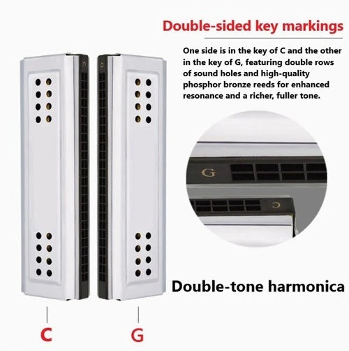 24-Hole Double-Sided Tremolo Harmonica Dual Key C/G Blues Classical Instrument