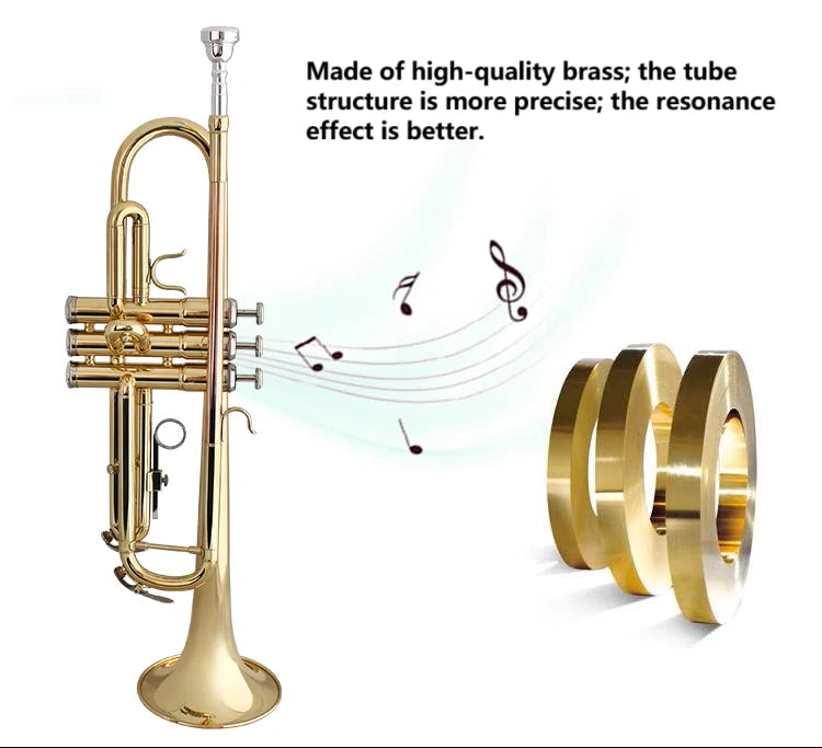 NEW TRUMPET Bb GOLD WITH CASE SCHOOL STUDENT BEST QUALITY Brass instruments AU