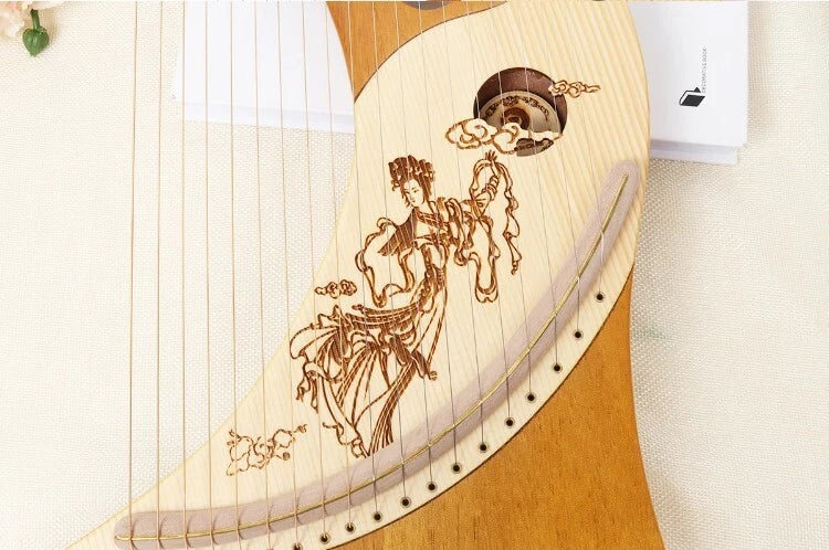 Lyre Harp Solid Mahogany 19 Metal Strings Moon shape Bags and accessories