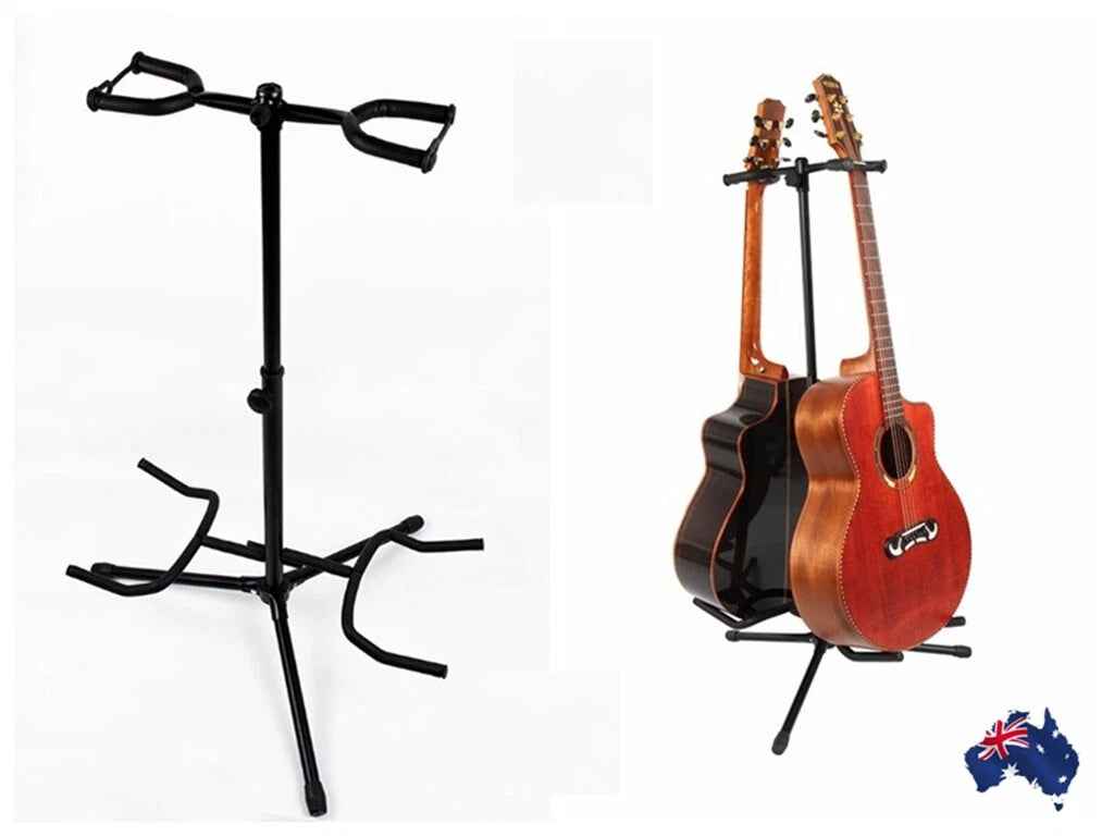 2 Head Guitar Stand Foldable Double self Locking Folding Acoustic Bass Electric