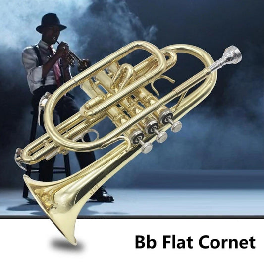 Professional Bb Flat Cornet Brass Instrument Silver-Plated Mouthpiece with Carry