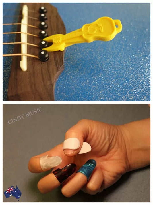 1 Thumb+3 Finger Nail Guitar Picks+Guitar Staple pulling strings cone tool AU