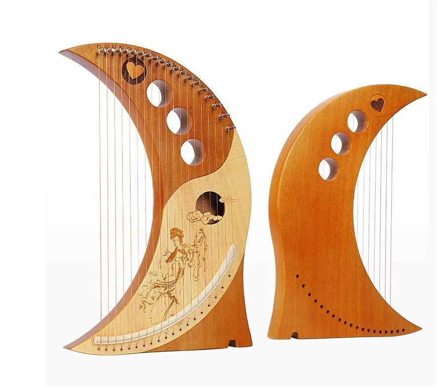 Lyre Harp Solid Mahogany 19 Metal Strings Moon shape Bags and accessories